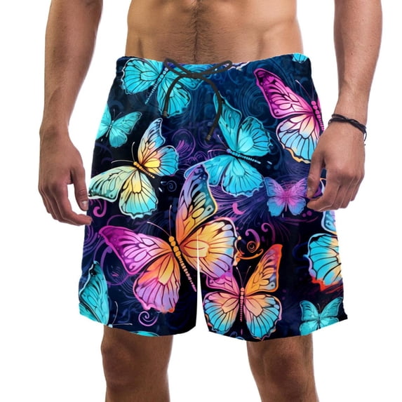 luoweisi Men's Beach Shorts Quick Dry Swim Trunks with Mesh Lining Butterfly XL