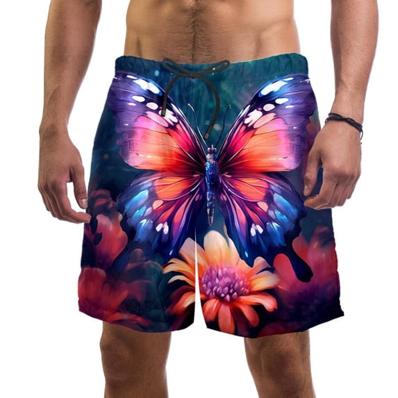 luoweisi Men's Beach Shorts Quick Dry Swim Trunks with Mesh Lining Butterfly XL