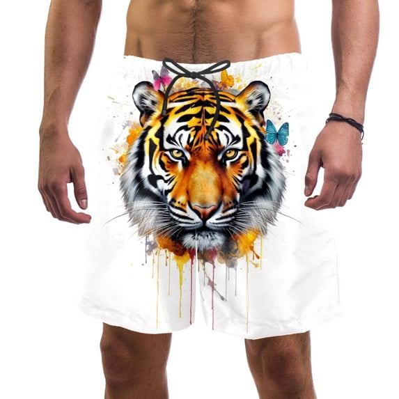 luoweisi Men's Beach Shorts Quick Dry Swim Trunks with Mesh Lining Butterfly and Tiger M