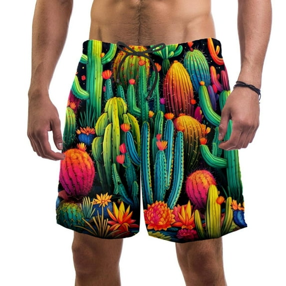 luoweisi Men's Beach Shorts Quick Dry Swim Trunks with Mesh Lining Cactus L