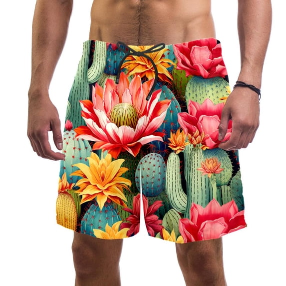 luoweisi Men's Beach Shorts Quick Dry Swim Trunks with Mesh Lining Cactus L