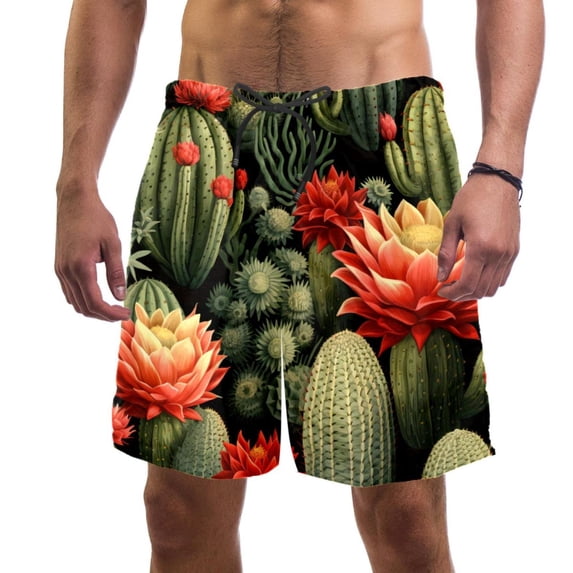 luoweisi Men's Beach Shorts Quick Dry Swim Trunks with Mesh Lining Cactus L