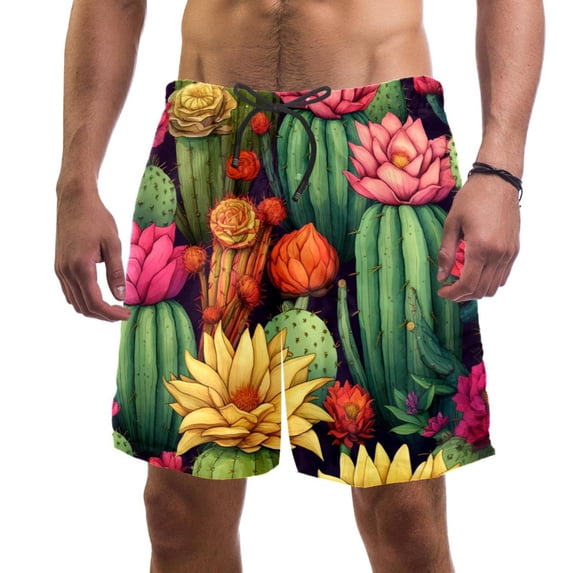 luoweisi Men's Beach Shorts Quick Dry Swim Trunks with Mesh Lining Cactus L