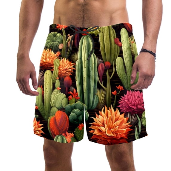 luoweisi Men's Beach Shorts Quick Dry Swim Trunks with Mesh Lining Cactus L