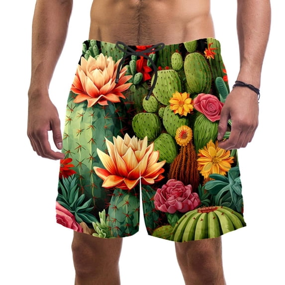 luoweisi Men's Beach Shorts Quick Dry Swim Trunks with Mesh Lining Cactus M