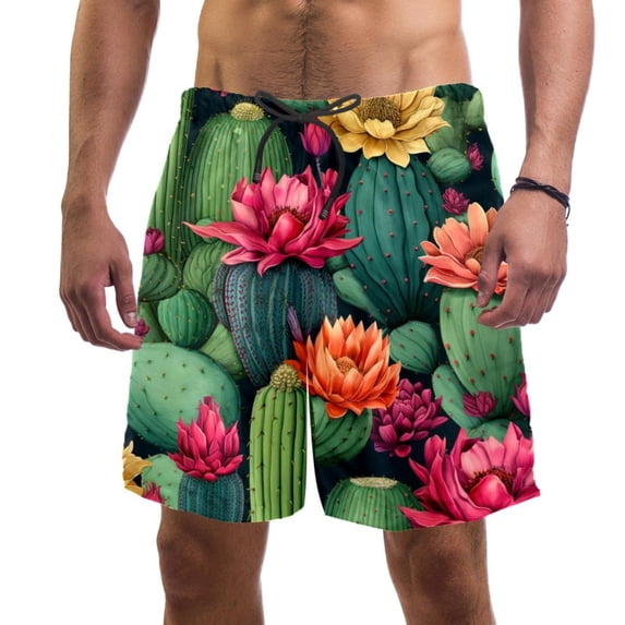 luoweisi Men's Beach Shorts Quick Dry Swim Trunks with Mesh Lining Cactus S