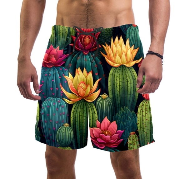 luoweisi Men's Beach Shorts Quick Dry Swim Trunks with Mesh Lining Cactus S