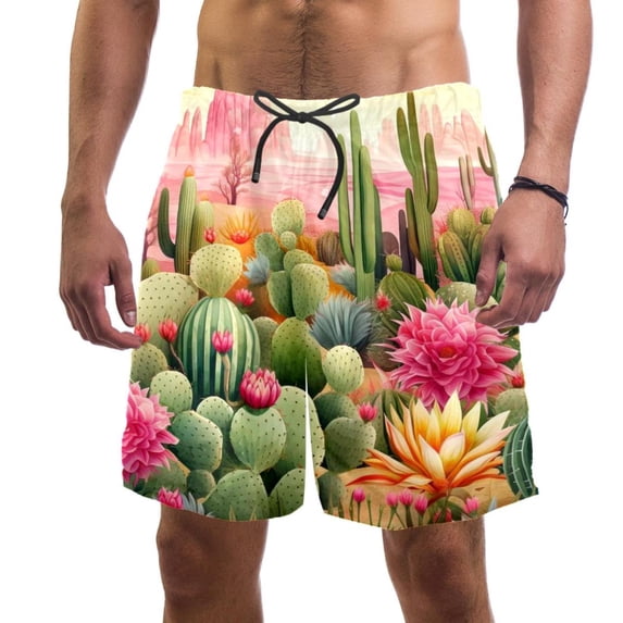 luoweisi Men's Beach Shorts Quick Dry Swim Trunks with Mesh Lining Cactus S