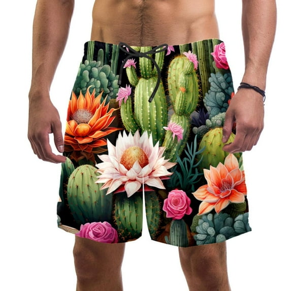luoweisi Men's Beach Shorts Quick Dry Swim Trunks with Mesh Lining Cactus S