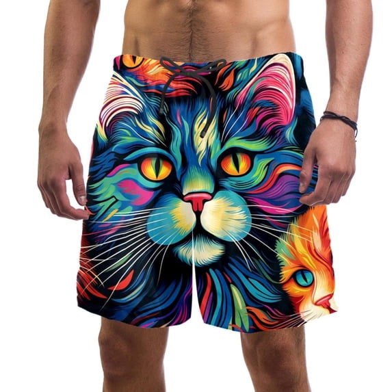 luoweisi Men's Beach Shorts Quick Dry Swim Trunks with Mesh Lining Cartoon Cat 2XL
