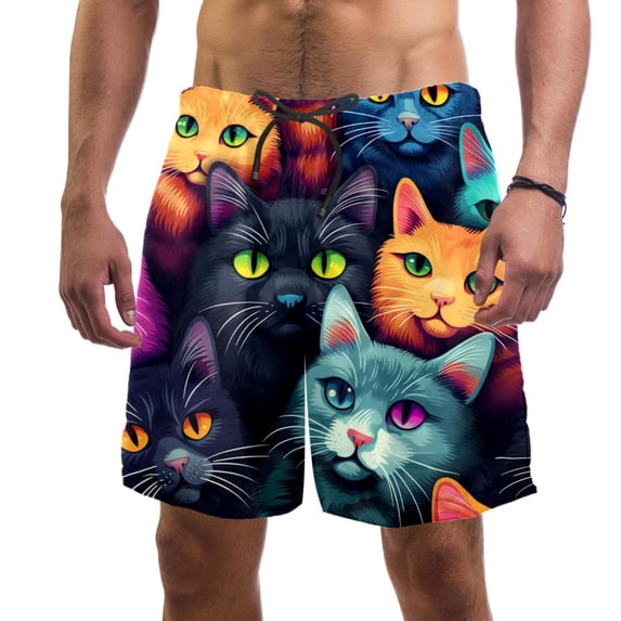 luoweisi Men's Beach Shorts Quick Dry Swim Trunks with Mesh Lining Cartoon Cat L