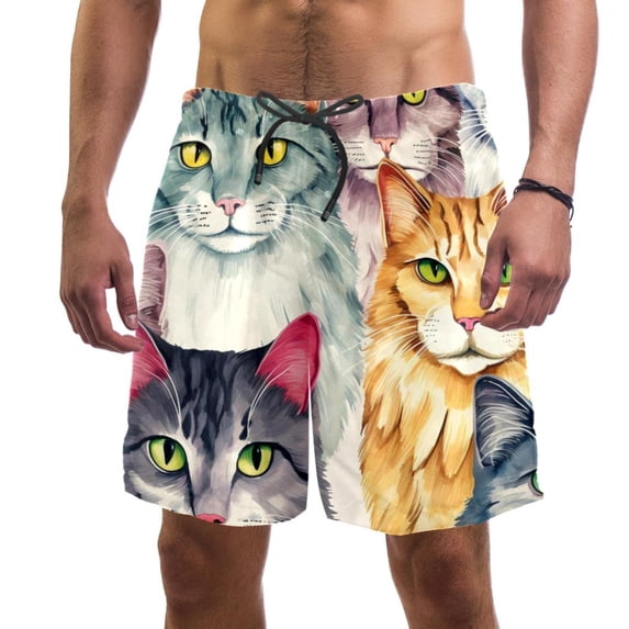luoweisi Men's Beach Shorts Quick Dry Swim Trunks with Mesh Lining Cartoon Cat L