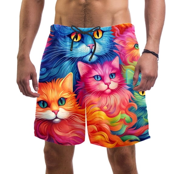 luoweisi Men's Beach Shorts Quick Dry Swim Trunks with Mesh Lining Cartoon Cat M