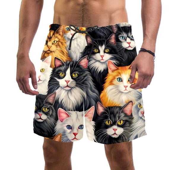 luoweisi Men's Beach Shorts Quick Dry Swim Trunks with Mesh Lining Cartoon Cat M