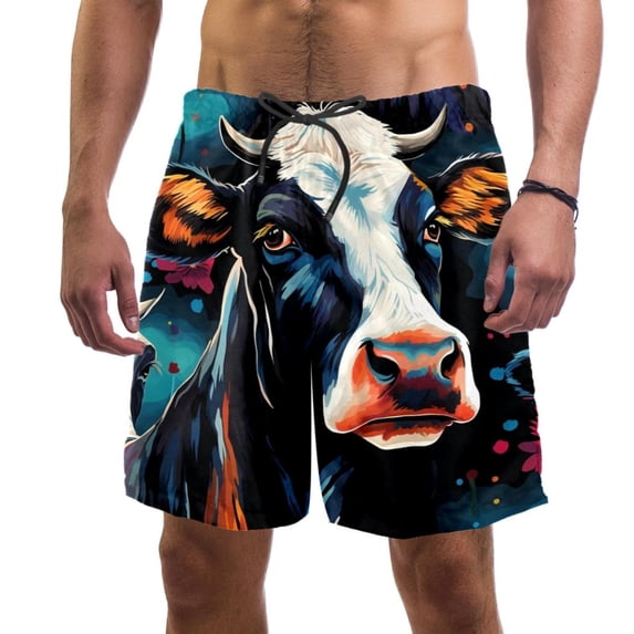 luoweisi Men's Beach Shorts Quick Dry Swim Trunks with Mesh Lining Cartoon Cow 2XL
