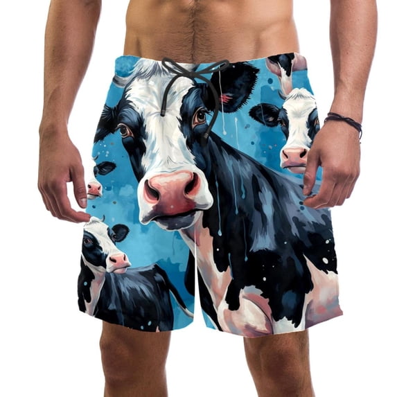 luoweisi Men's Beach Shorts Quick Dry Swim Trunks with Mesh Lining Cartoon Cow L