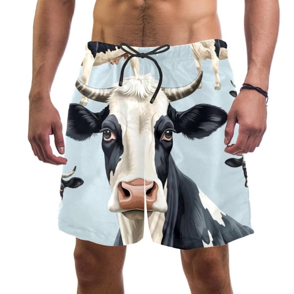 luoweisi Men's Beach Shorts Quick Dry Swim Trunks with Mesh Lining Cartoon Cow L
