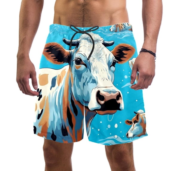 luoweisi Men's Beach Shorts Quick Dry Swim Trunks with Mesh Lining Cartoon Cow M
