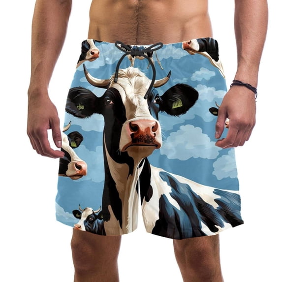 luoweisi Men's Beach Shorts Quick Dry Swim Trunks with Mesh Lining Cartoon Cow M