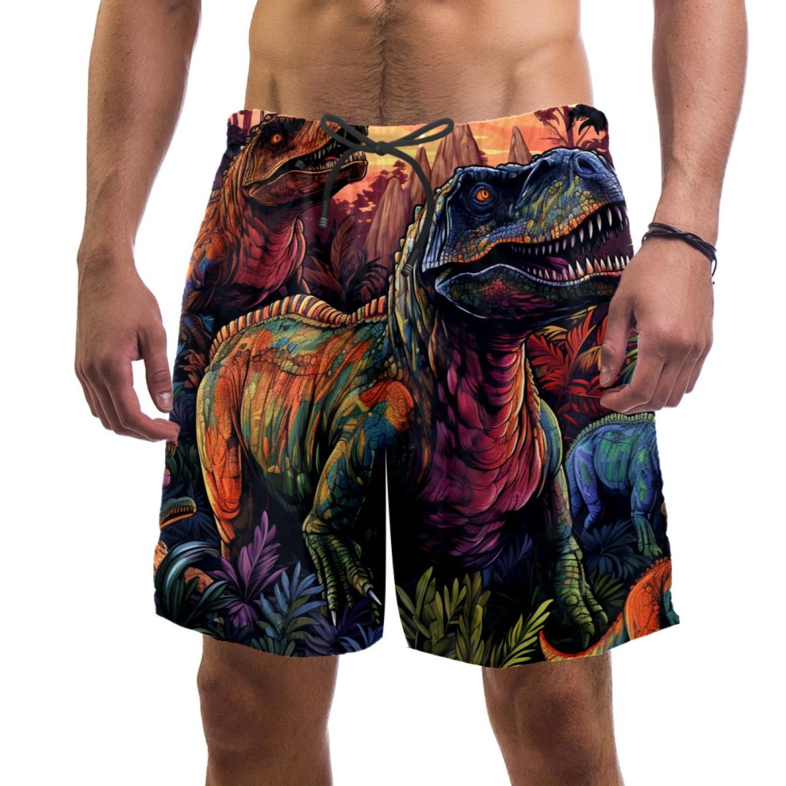 luoweisi Men's Beach Shorts Quick Dry Swim Trunks with Mesh Lining Cartoon Dinosaur 2XL