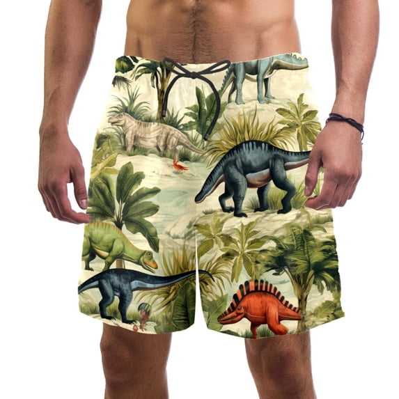 luoweisi Men's Beach Shorts Quick Dry Swim Trunks with Mesh Lining Cartoon Dinosaur L