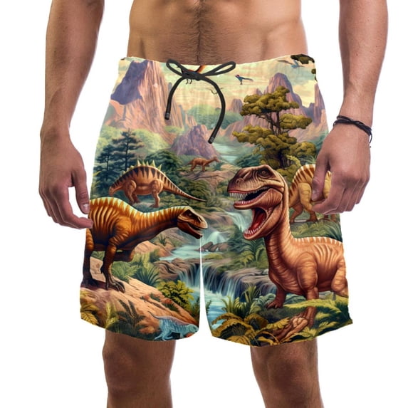 luoweisi Men's Beach Shorts Quick Dry Swim Trunks with Mesh Lining Cartoon Dinosaur L