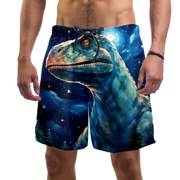luoweisi Men's Beach Shorts Quick Dry Swim Trunks with Mesh Lining Cartoon Dinosaur L
