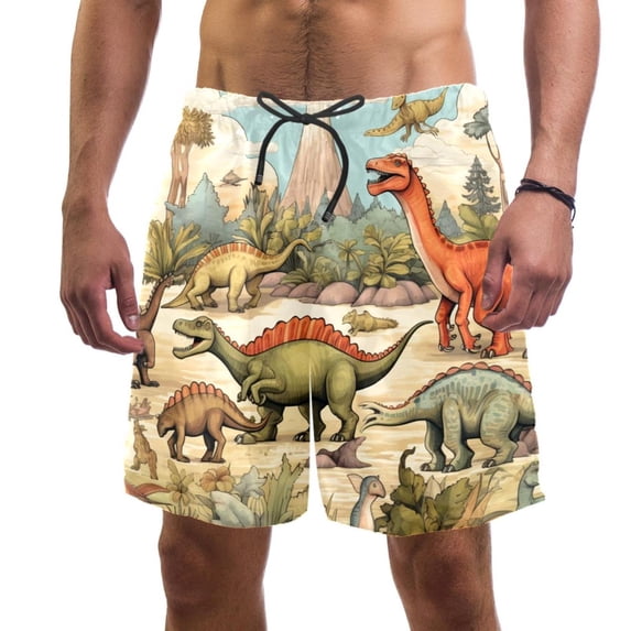 luoweisi Men's Beach Shorts Quick Dry Swim Trunks with Mesh Lining Cartoon Dinosaur M