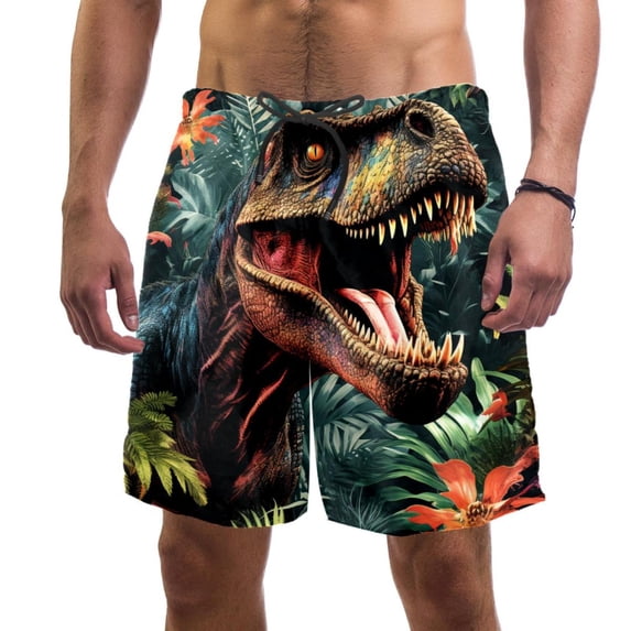 luoweisi Men's Beach Shorts Quick Dry Swim Trunks with Mesh Lining Cartoon Dinosaur XL
