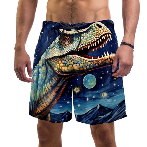 luoweisi Men's Beach Shorts Quick Dry Swim Trunks with Mesh Lining Cartoon Dinosaur XL