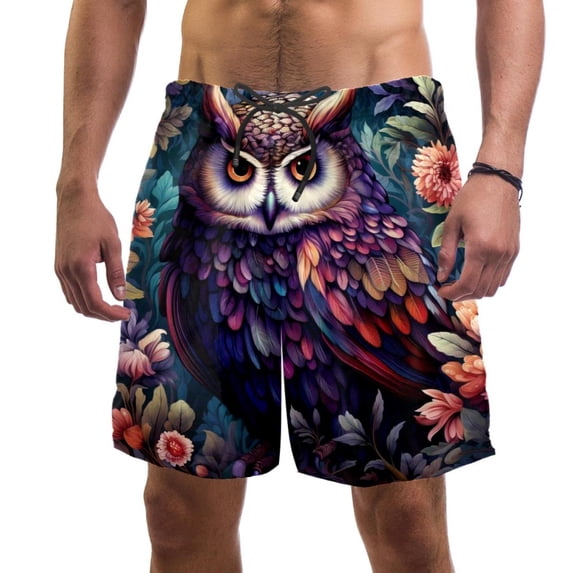 luoweisi Men's Beach Shorts Quick Dry Swim Trunks with Mesh Lining Cartoon Owl 2XL
