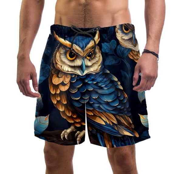 luoweisi Men's Beach Shorts Quick Dry Swim Trunks with Mesh Lining Cartoon Owl L