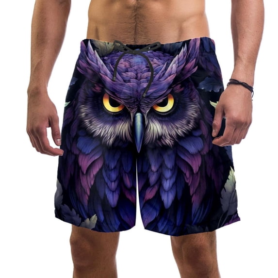 luoweisi Men's Beach Shorts Quick Dry Swim Trunks with Mesh Lining Cartoon Owl L