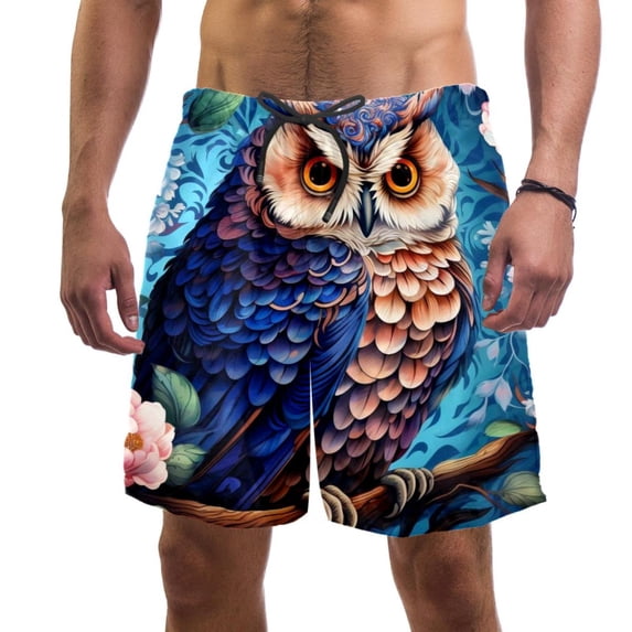 luoweisi Men's Beach Shorts Quick Dry Swim Trunks with Mesh Lining Cartoon Owl L