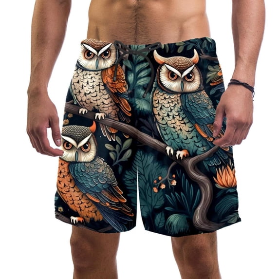 luoweisi Men's Beach Shorts Quick Dry Swim Trunks with Mesh Lining Cartoon Owl M