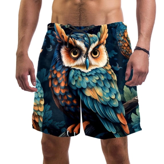 luoweisi Men's Beach Shorts Quick Dry Swim Trunks with Mesh Lining Cartoon Owl M