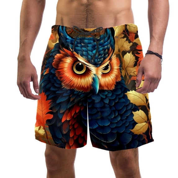 luoweisi Men's Beach Shorts Quick Dry Swim Trunks with Mesh Lining Cartoon Owl M