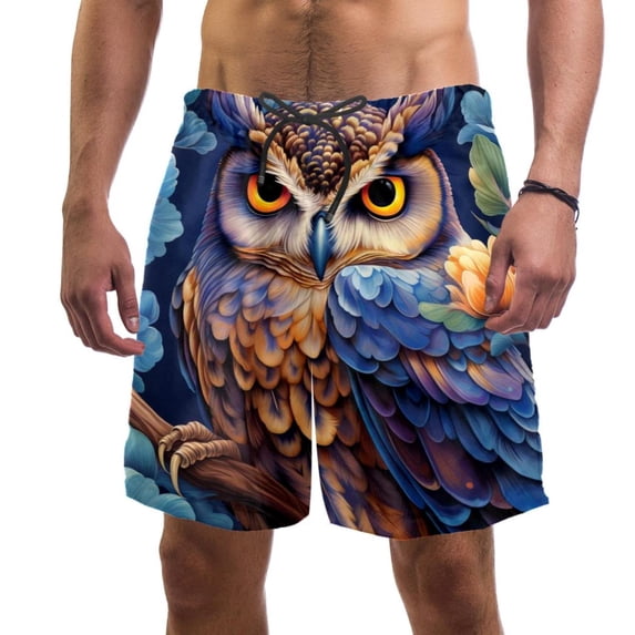 luoweisi Men's Beach Shorts Quick Dry Swim Trunks with Mesh Lining Cartoon Owl M