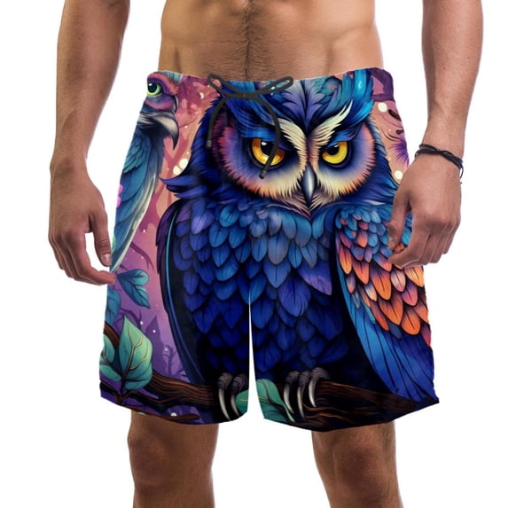 luoweisi Men's Beach Shorts Quick Dry Swim Trunks with Mesh Lining Cartoon Owl S