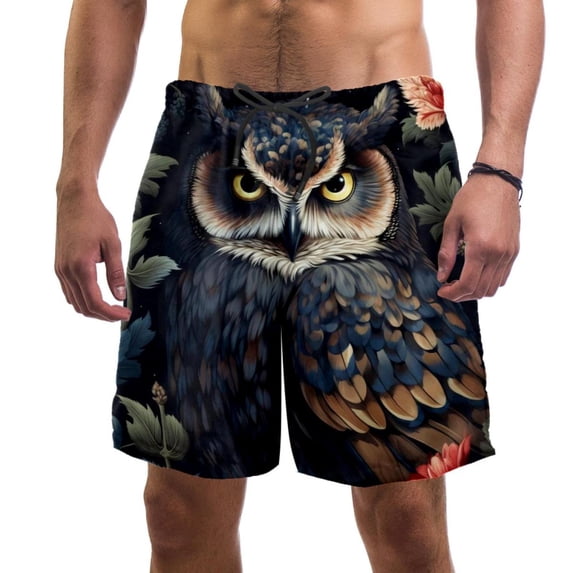 luoweisi Men's Beach Shorts Quick Dry Swim Trunks with Mesh Lining Cartoon Owl S