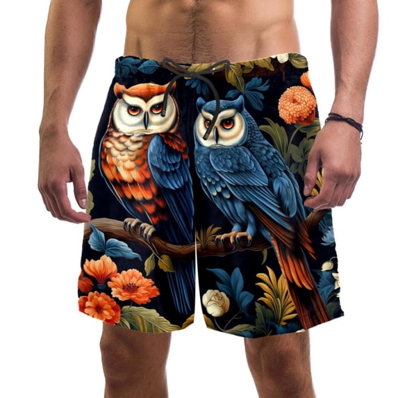 luoweisi Men's Beach Shorts Quick Dry Swim Trunks with Mesh Lining Cartoon Owl S