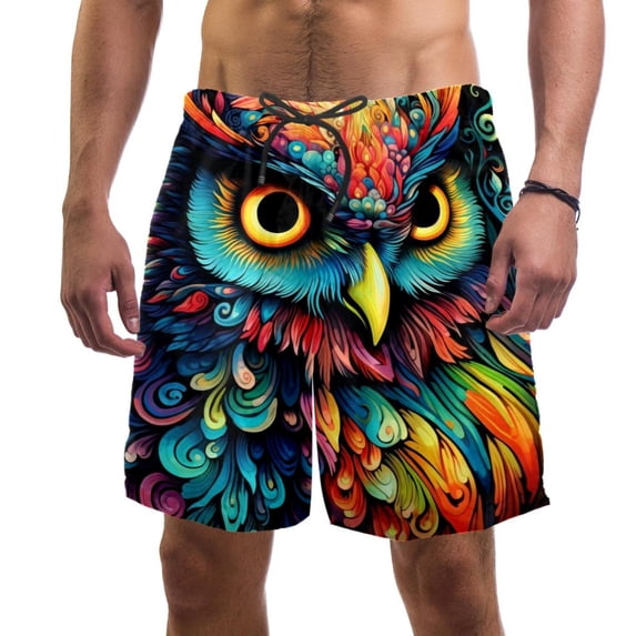 luoweisi Men's Beach Shorts Quick Dry Swim Trunks with Mesh Lining Cartoon Owl XL