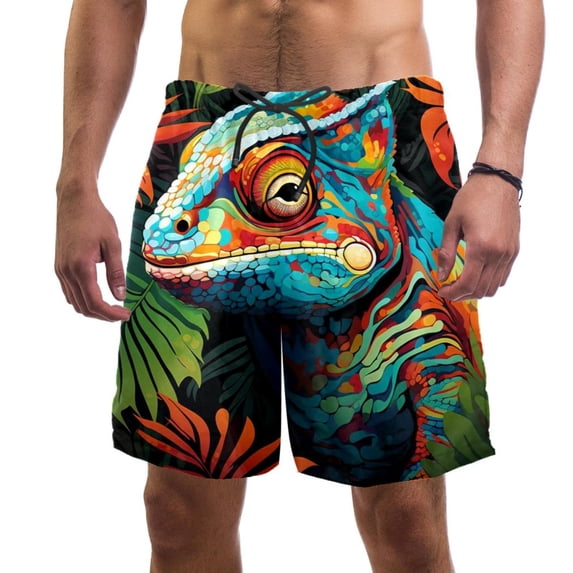 luoweisi Men's Beach Shorts Quick Dry Swim Trunks with Mesh Lining Chameleon L
