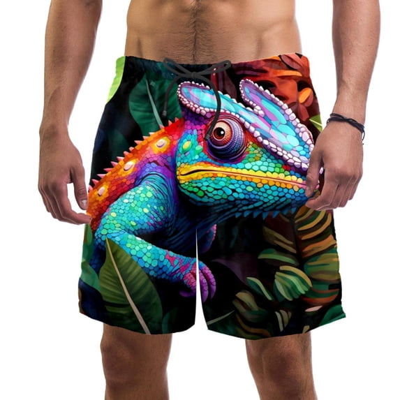 luoweisi Men's Beach Shorts Quick Dry Swim Trunks with Mesh Lining Chameleon L