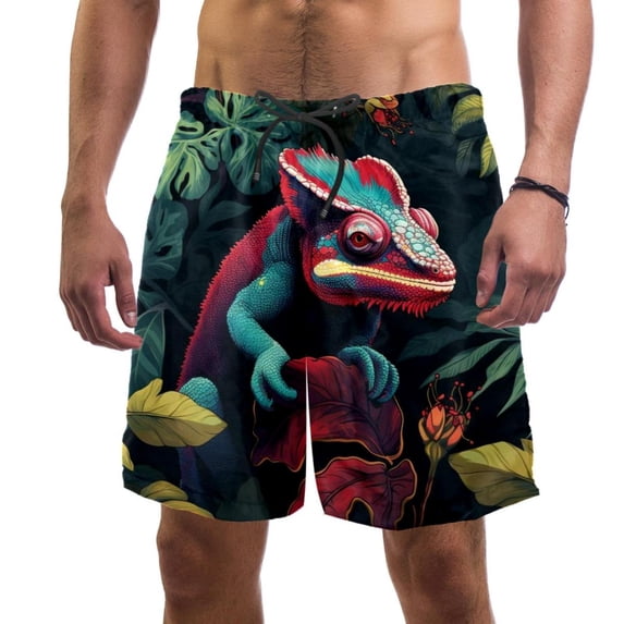 luoweisi Men's Beach Shorts Quick Dry Swim Trunks with Mesh Lining Chameleon M