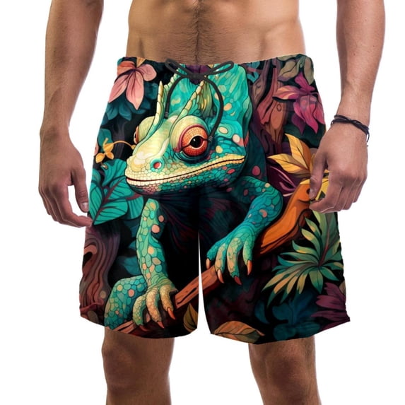 luoweisi Men's Beach Shorts Quick Dry Swim Trunks with Mesh Lining Chameleon M