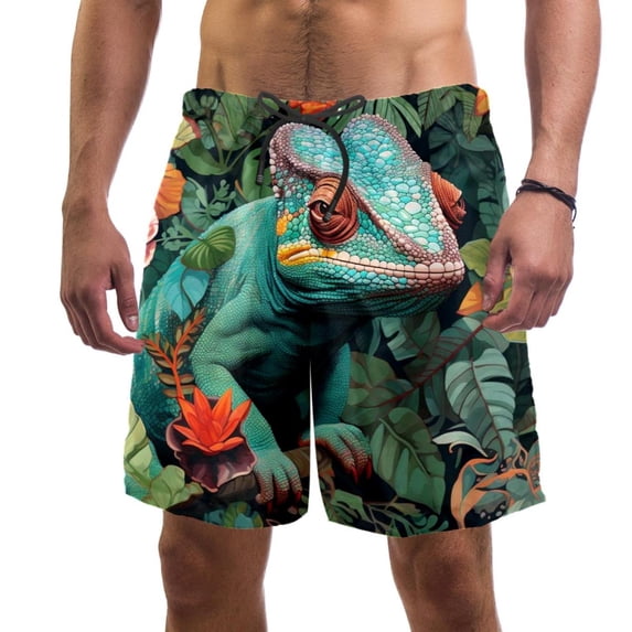luoweisi Men's Beach Shorts Quick Dry Swim Trunks with Mesh Lining Chameleon XL