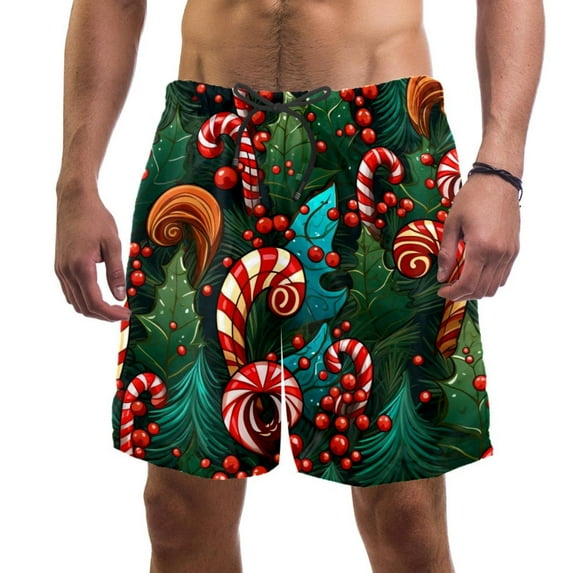 luoweisi Men's Beach Shorts Quick Dry Swim Trunks with Mesh Lining Christmas Candy 2XL