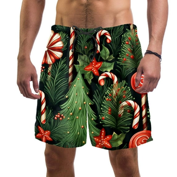 luoweisi Men's Beach Shorts Quick Dry Swim Trunks with Mesh Lining Christmas Candy M