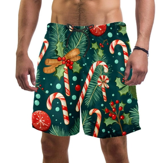 luoweisi Men's Beach Shorts Quick Dry Swim Trunks with Mesh Lining Christmas Candy S